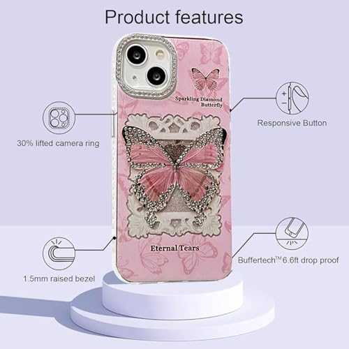 Image of mobistyle Designed for iPhone 15 Cover | Glitter Diamand Butterfly Sparkle Design | iPhone 15 Back Cover Case for Girl & Women (Soft Pink)