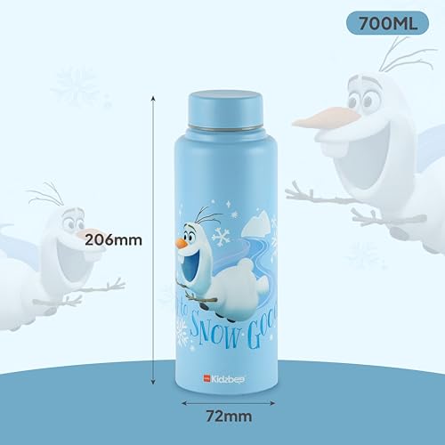 Image of CELLO Kidzbee Vortex Single Wall Steel Water Bottle For Kids 700 ml | 3D Touch & Feel Olaf Design Fridge Safe Spill Proof & Leak Proof Stainless Steel Water Bottle For School Kids, Travel & Picnic