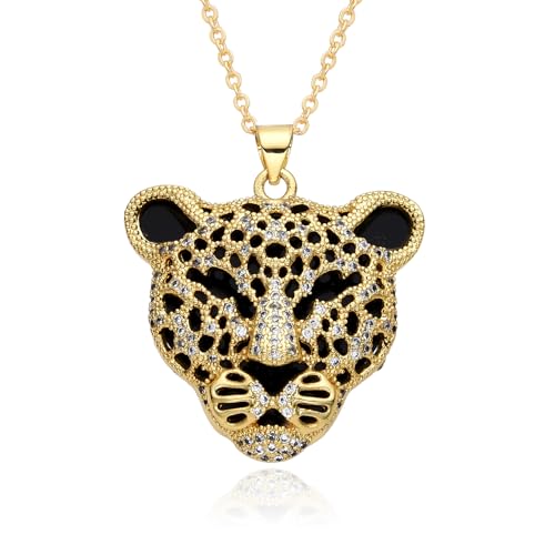 Crystal Leopard Head Necklace Gold Silver Leopard Heads Pendant Necklace Gothic Punk Style Animal Necklace Fashion Cool Leopards Heads Necklaces for Men and Women