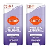 Lume Whole Body Deodorant - Invisible Cream Stick - 72 Hour Odor Control - Aluminum Free, Baking Soda Free, Skin Safe - 2.2 Ounce (Pack of 2) (Soft Powder)