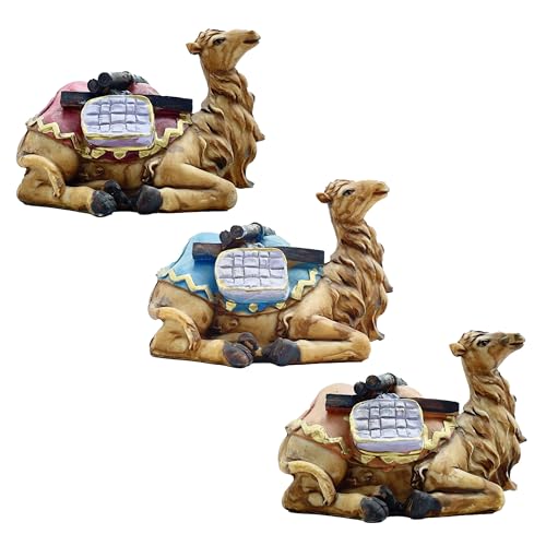 Gesar set 3 pezzi Cammello seduto 10 cm – Statuette Presepe in Resina Realistica Dipinta a Mano - Animali e Figure per Presepe Completo Tradizionale Natalizio