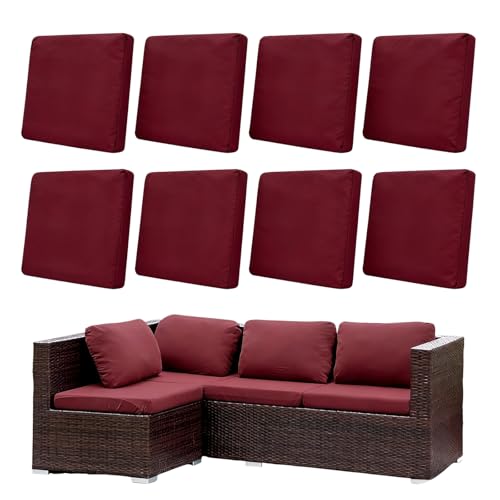 Morbuy 8 Pack Elastic Outdoor Cushion Covers, Water Resistant Garden Seat Cushion Covers, Replacement Patio Furniture Cushion Slipcovers for Rattan Corner Sofa (Red) — image 1
