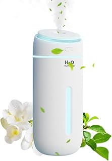 FINEDAYS Car Mini Humidifier Home 400ml Small Cool Mist Air Humidifier with 7 Color LED Night Light, Mini Quiet USB Humidifiers, humidifiers for bedroom, 2 Mist Modes (white)