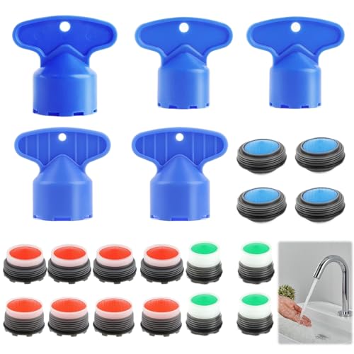 16 Piezas Aireador Grifo M24,M21.5,M18.5,M16.5,Macho Boquilla Fregadero Filtro Aireadores, Boquilla Aireador Agua Grifo Viene con 5 Llaves,para Grifo de Lavabo de Cocina y Baño