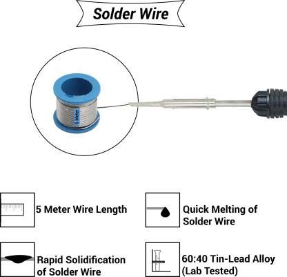 Image of Hillgrove 10in1 Beginners Complete 30W Soldering Iron Kit with 5 Meter Solder Wire, Cutter, Stand, Flux, Bit, Tape, Tester, Tweezer, Wick 30 W Simple (Flat, Pointed Tip)