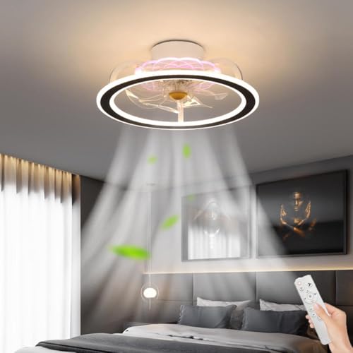 LOGT Ventilador de Techo con Iluminación Moderna Luz LED con Ventilador Silencioso con Mando a Distancia Ventilador Ajustable 3 Velocidades Lámpara de Techo Regulable 80W 3000K-6000K,Negro