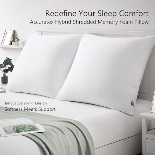 Image of ACCURATEX Euro Pillows 26x26, Adjustable Shredded Memory Foam Pillow | Hybrid memory foam & down alternative pillow for neck pain relief. Adjustable loft for side, back & stomach sleepers