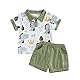 ESSECMBS Kinder Kleinkind Baby Jungen Sommer Niedlich Dinosaurier Bekleidungsset 2 Stücke Kurzarm Revers Kragen Poloshirt Bluse Einfarbig Kurze Hosen Set (Grün, 18-24 Months)