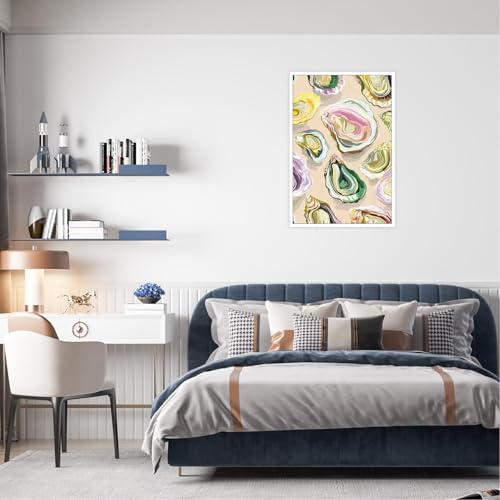 Image of Colorful Oyster Shell Poster Abstract Beachy Shell Canvas Wall Art Retro Summer Coastal Shell Picture Aesthetic Prints Painting For Home Living Room Kitchen Restaurant Wall Decor 12x16in Unframed