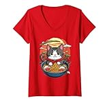 Photo Gallery donna cat ramen japanese funny cat graphic kawaii cat anime maglietta con collo a v Photo Gallery donna cat ramen japanese funny cat graphic kawaii cat anime maglietta con collo a v