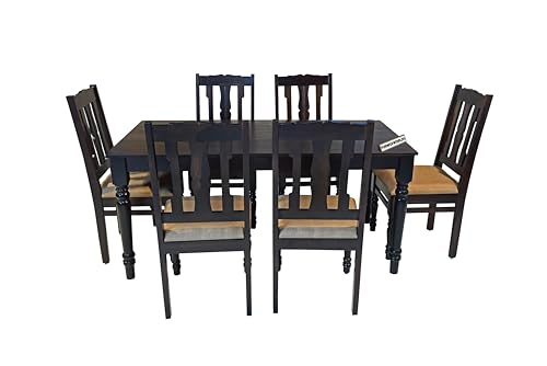 Image of Sheesham Wood 6 Seater Dining Table Set with Cushioned Chairs | Solid Wooden Furniture for Home & Kitchen (Walnut, 6 Seater)