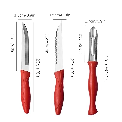 Image of Slyford 3-Piece Kitchen Knife & Peeler Set, High Carbon Stainless Steel, Non-Slip PP Handle, Cooking, Cutting, Slicing, Utility, Home and Restaurant Use (Multi Colour)