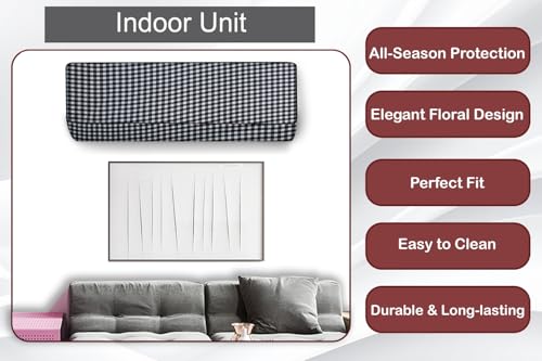 Image of The Furnishing Tree 1.5 Ton Split AC Cover for Indoor and Outdoor Units Checkered Pattern White