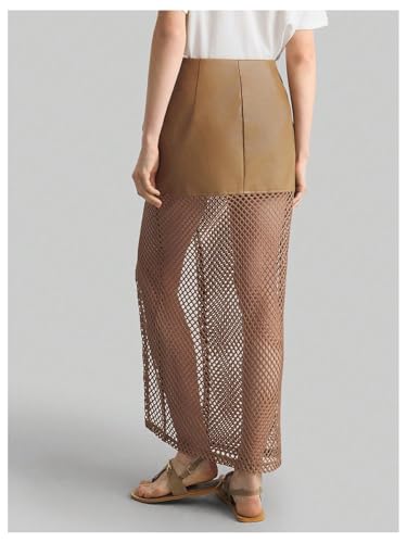 MakeMeChic Women's PU Leather Buckle Cargo Skirt Wrap Sheer Summer Long Skirts Streetwear2