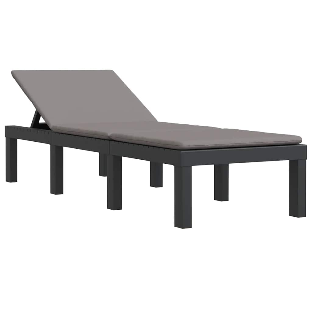 Leżak do opalania z poduszkami, antracyt PP, zestaw mebli ogrodowych z 2 krzesłami, stołem i poduszkami, regulowane oparcie w 5 pozycjach, wygodny mebel wypoczynkowy do ogrodu i na balkon