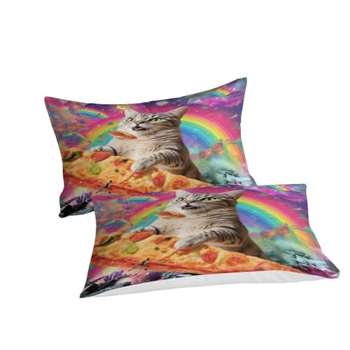 Housse de couette chat pizza en microfibre anti-plis avec fermeture éclair durable - 6