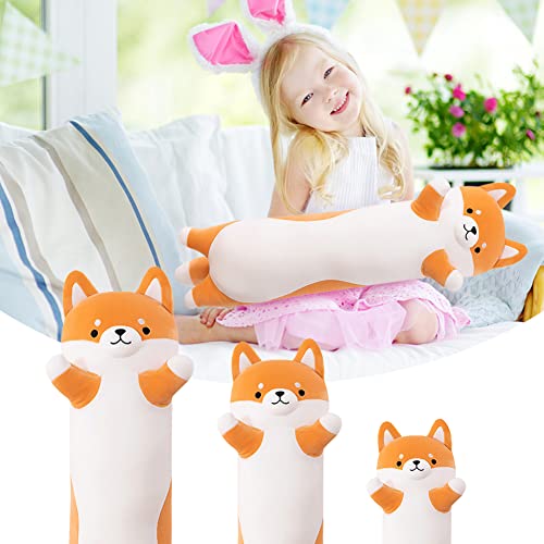 EUBUY Almofada de pelúcia para cães Shiba Inu, almofada longa de pelúcia fofa para cães macios e lon