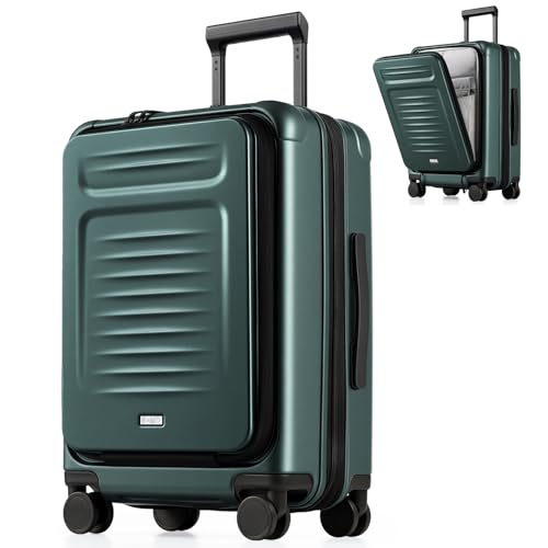 Coolife Carry On Luggage Suitcase : 22x14x9 Airline Approved Travel Luggage with Spinner Wheels Front Pocket Expandable Hardshell Suitcases with TSA Lock Green