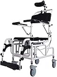 Shower Chair with Tilt-In-Space Reclining, Padded Seat, Back, Armrests, Adjustable Headrest, and Commode Pail for Safe Bathroom Use