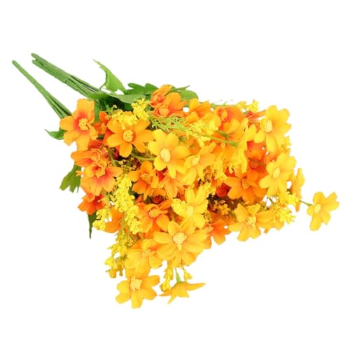 TEHAUX 3個 頭跳蘭菊造花 オレンジ色プラスチックマム花束 結婚式室内装飾用 菊とデイジー人工花束 ホームカフェ用耐久花飾り