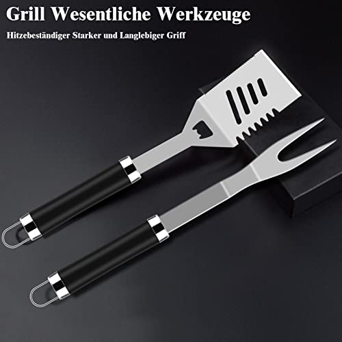 Grilliance 38 Stücke BBQ Grillbesteck Set Edelstahl Grillzubehör für Männer Geschenk Geburtstag Hochwertiger Grillutensilien Set Koffer mit Grillkoffer und Grillmatte für Garten und Camping Schwarz 2