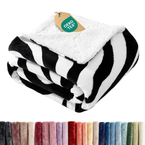 Sherpa Fleece Blanket Kids Size - Reversible Blanket - Zebra, 43" x 50"