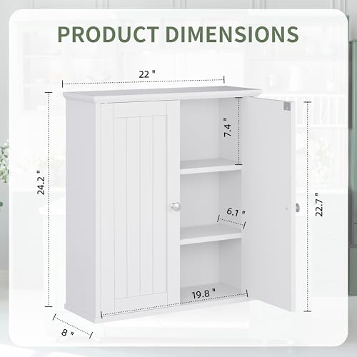 Meilocar Bathroom Wall Cabinet, Bathroom Cabinet Wall Mount, Over The Toilet Space Saver Storage Cabinets, White Medicine Cabinets with 2 Doors