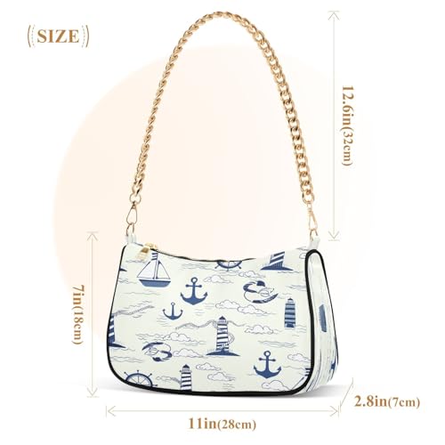 Shoulder Bag for Women Nautical Lighthouses Tote Handbag Crossbody Bag with Zipper Closure3