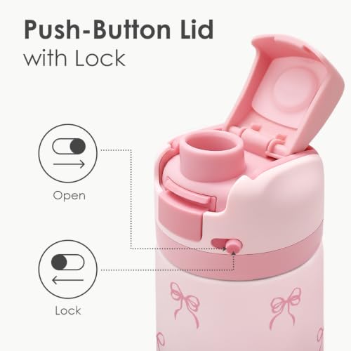 Image of Pink Bow Insulated Stainless Steel Water Bottle with Straw for Sports and Travel 24 Ounces for Women Girls Friends Teens Birthday