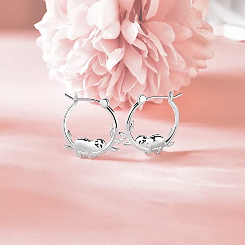 Sloth Earrings for Women Girls - Sterling Silver Sloth Hoop Earrings for Teens Hypoallergenic Cute Animal Earrings for Sensitive Ears Dainty Lightweight Huggie Hoop Earring Gift for Birthday Christmas4