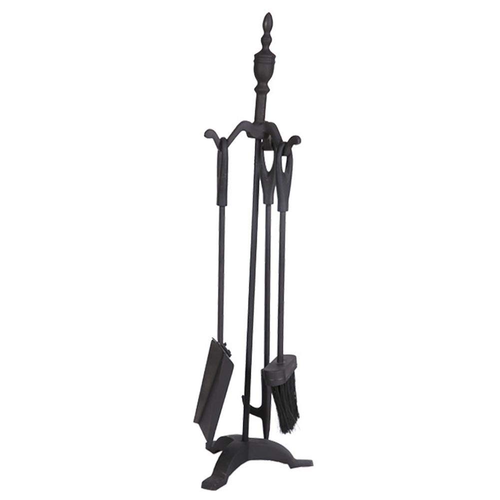 Set di 4 attrezzi per caminetto in ferro battuto per interni con supporto per tronchi in legno, kit di accessori per braciere da esterno 70,1 cm