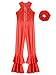 Linjinx Kids Girls 70s Party Hippie Bell-Bottom Jumpsuit Sparkly Full Body Disco Dance Bodysuit and Hair Scrunchies Set Red 9-10 Years