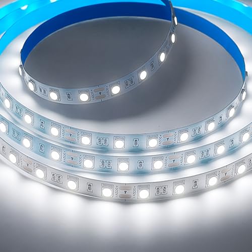 iNextStation 12V LED Strip Light, 5M Cool White LED Tape Lights with 300 LEDs, SMD5050 High Bright Cuttable Flexible Light for Bedroom Mirror Kitchen TV Cabinet Bookcase Stairs Indoor Decor (No Plug)