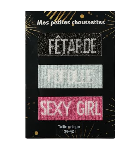 Calcetines con purpurina y frases Felizz pack de 3 pares para mujer pack Fiestatarda