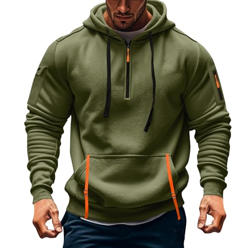 Fall Winter Quarter Zip Hoodie Men Pullover Tactical Sweatshirt Vintage Long Sleeve Casual Hoodies with Pockets