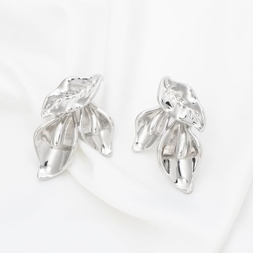 Gold Flower Earrings for Women Dangling Big Floral Statement Drop Earrings3