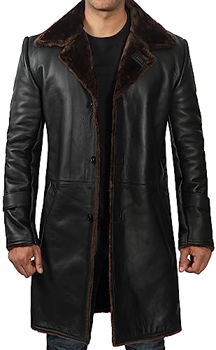 Image of fjackets Shearling Leather Coat Men - Real Lambskin Leather Jackets Mens Sherpa Lined Winter Casual Fur Coats Outerwear