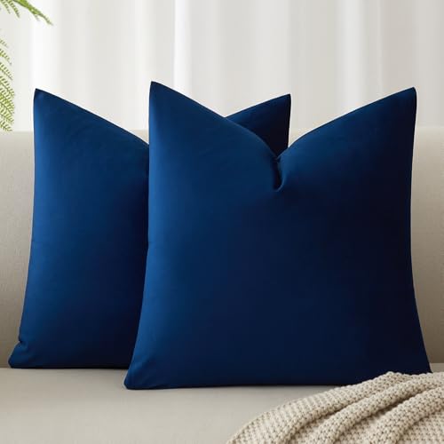 Image of JUSPURBET 16x16 Decorative Velvet Throw Pillow Covers Set of 2,Navy Blue | Modern Soft Cushion Covers Cases with Hidden Zipper for Couch Sofa Bed Living Room Bedroom Home Decor