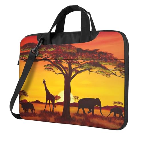 Sac ordinateur portable polyvalent antichoc imprimé animal coucher de soleil avec bandoulière