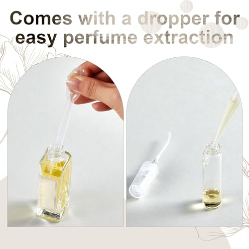 60 Pcs Clear Mini Glass Perfume Sample Spray Bottle, 5ml & 3ml Glass Decants for Perfumes Refillable with 10 Pcs 3ml Pipette, Portable Fine Mist Perfume Atomizer for Travel3