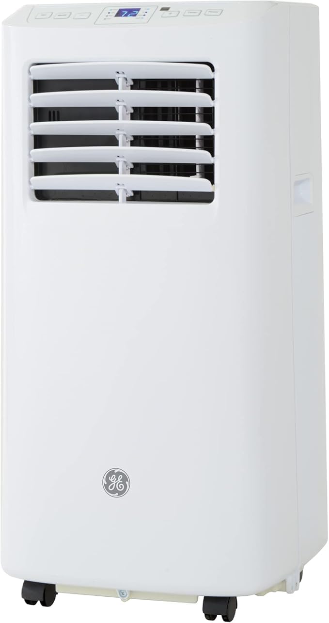 GE 5,000 BTU Portable Air Conditioner for Small Rooms up to 150 sq ft. (5,100 BTU SACC), 3-in-1 with Dehumidify, Fan and Auto Evaporation, Included Window Installation Kit, White