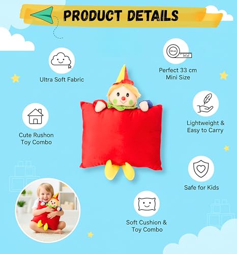 Image of Tickles Stuffed Soft Jocker Cushion Toy Pillow Car (Size: 33 cm Color: Red)