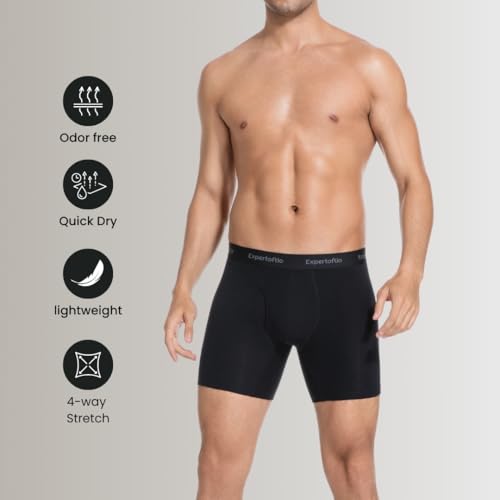 Expertoftio Cotton Men's Underwear Boxer Briefs Pack, 6 Inch, Breathable, Fly Opening, Soft, Comfortable, Moisture Wicking, Tagless, Middle rise, No roll waistband, No ride up, Black, Large — view 2