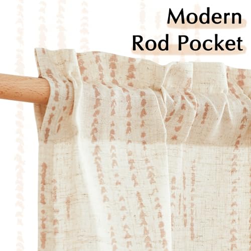 Jinchan JCDYMMQLGMB-2624C07 Boho Kitchen Curtains Linen Tier Curtains 24 Inch Long Bohemian Cafe Curtains Geometric Striped Small Window Curtains Farmhouse Country For Bathroom Rv Light Filtering 2 Panels Taupe thumb #5