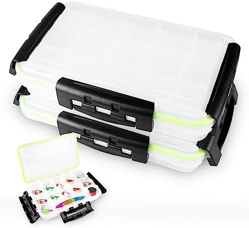 Tackle Tray Fishing Tackle Box: 2packs Waterproof Tackle Box Organizer, Plastic Plano Tackle Boxes, Tackle Box with Removable Dividers, Clear Small Tackle Box for Freshwater Saltwater and Lures