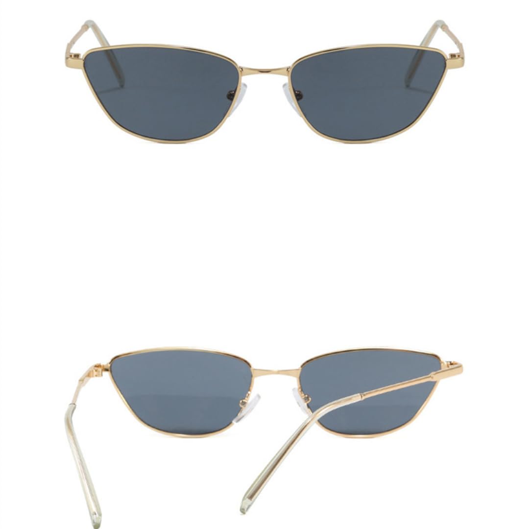 Occhiali da sole alla moda piccoli occhi di gatto da donna retrò montatura in metallo sfumati UV400 occhiali da donna punk uomo (argento-nero)
