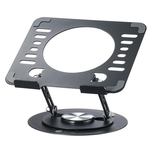 【IT系上場企業社長愛用】ノートパソコンスタンド [360°回転×放熱仕様]パソコンスタンド 高さ角度調整可能 pcスタンド 滑り止め付きノートpcスタンド タブレット対応 パソコン 台 (円形 ブラック)