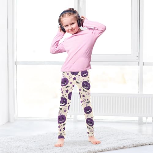 Purple Pumpkin Stars Boo Girls Leggings Soft Stretch Workout Yoga Dance Pants for Kids Casual Tights4