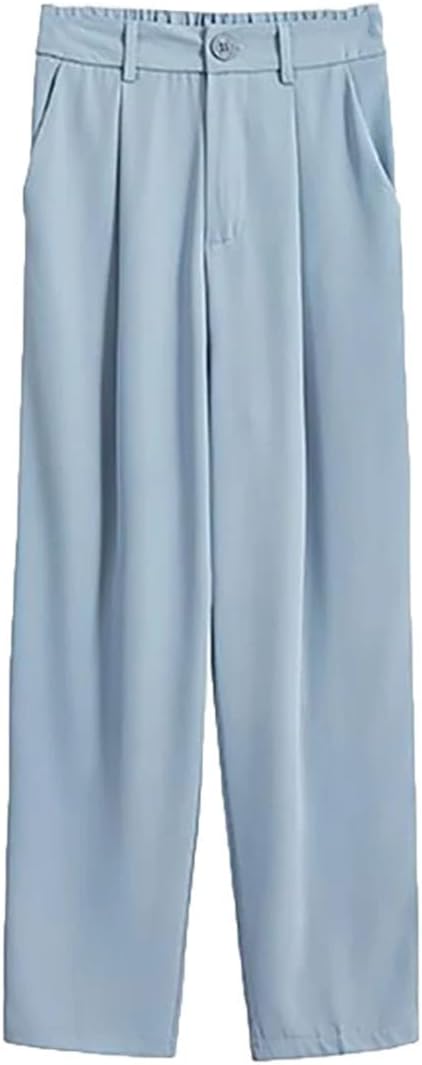 Women's Elastic High Waist Solid Color Button Suit Pants
