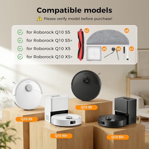 Image of 22 Pack Replacement Accessories Kit Compatible with Roborock Q10 S5 /Q10 S5+ /Q10 X5 /Q10 X5+ Robot Vacuum, 2 Main Brushes, 6 Side Brushes, 6 Mop Pads, 6 HEPA Filters, 1 Screwdriver, 1 Cleaning Tool